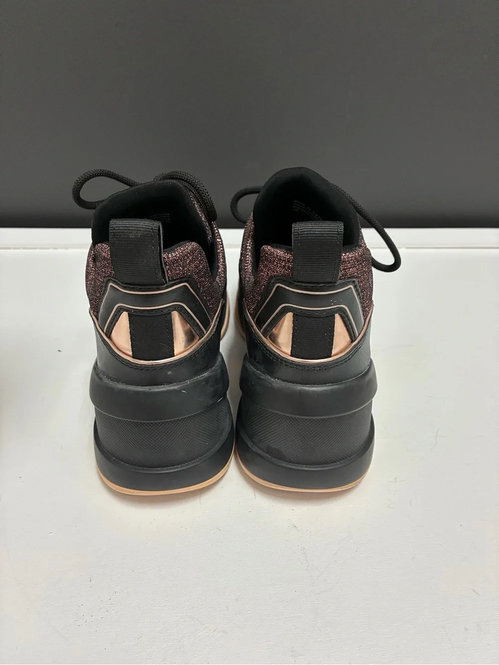 Michael Kors Black and Rose Gold Platform Sneakers